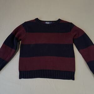 Polo Ralph Lauren Maroon/Blue Striped Size 6 Crew Neck Knit Sweater Boy's Preppy
